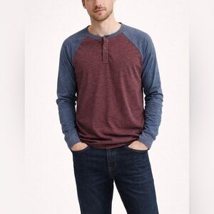 George Men’s Raglan Henley Long Sleeve Tee Burgundy Blue Medium